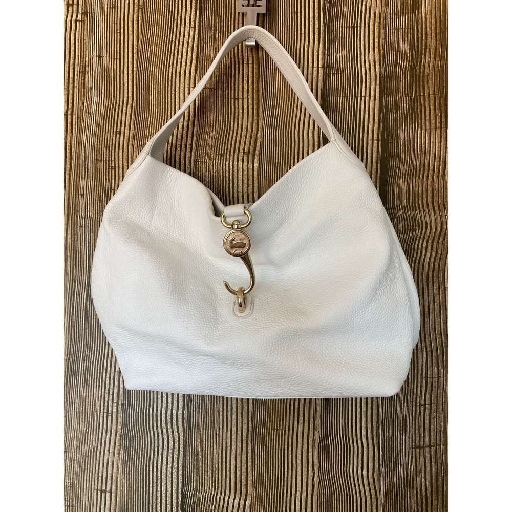Dooney & Bourke Lucca Leather Logo Lock Hobo Bag Ivory Pebbled Leather *Read*